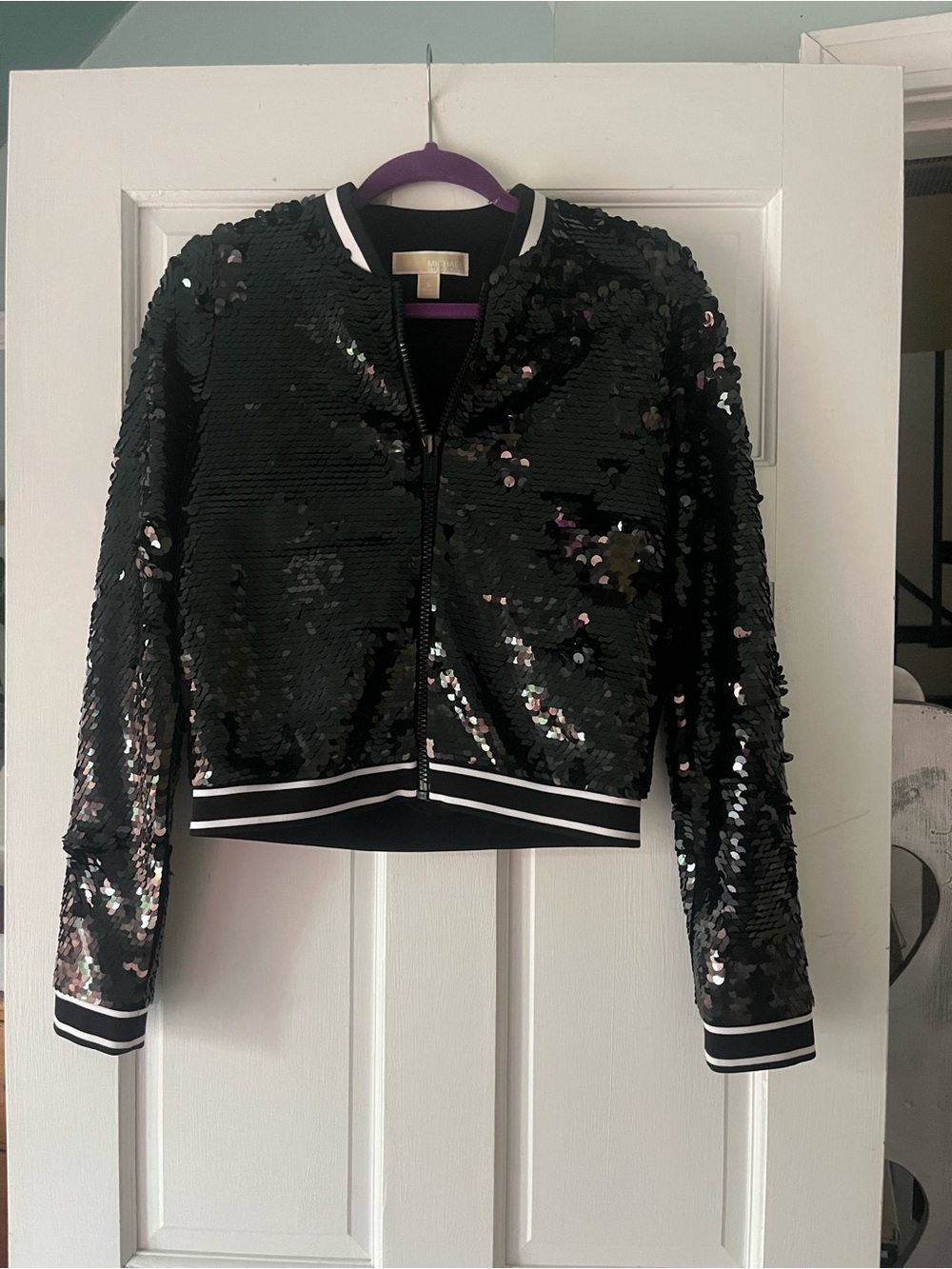 Michael Kors Black Sequin Bomber Jacket